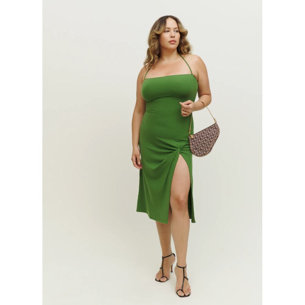 Reformation Midi Slip Dress Size L Hilo Ribbed Knit Green Y2K Minimalist Goddess